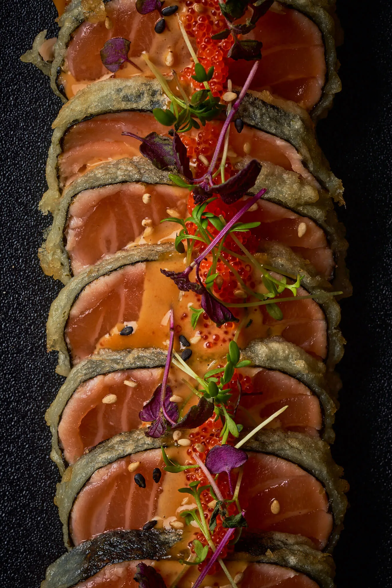 Baked salmon sashimi in Winterhude
