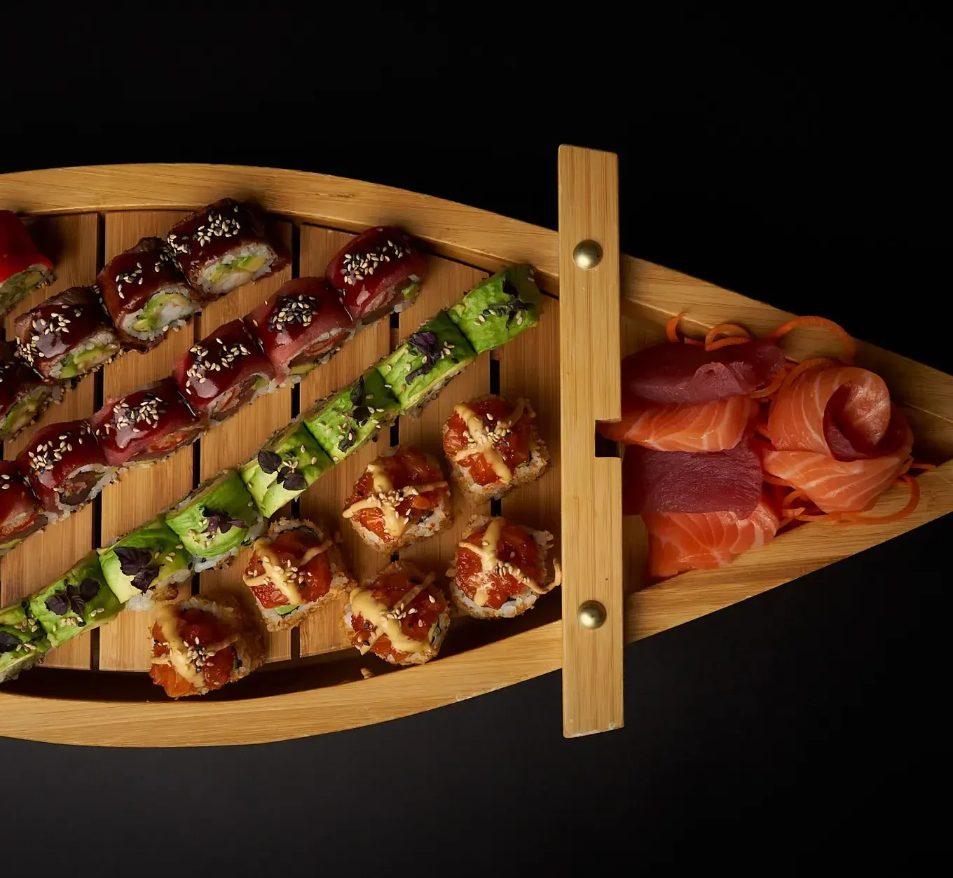 Sushi on a serving boat